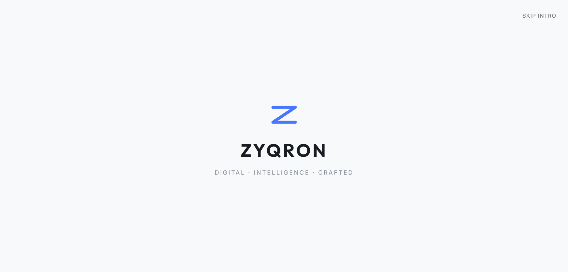 Zyqron brand identity page with minimalist Z logo on light background